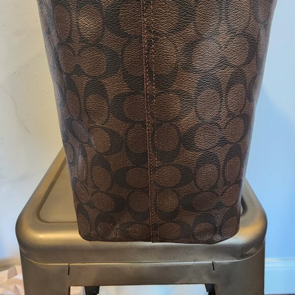 Coach Reversible City Tote Pink Brown Canvas PVC With Coach Signature Style - Picture 12 of 13